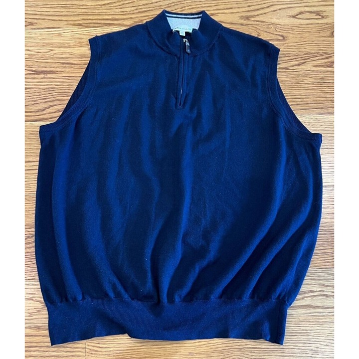 Peter Millar Quarter Zip Vest 2XL Navy Sleeveless Merino Wool and Silk