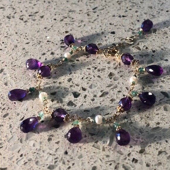 New Genuine Natural African Amethyst Brazilian Emerald Pearl Bracelet