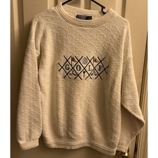 Vintage Y2K Knightsbridge Men's Sz Medium Cream Golf Sweater Embroidered