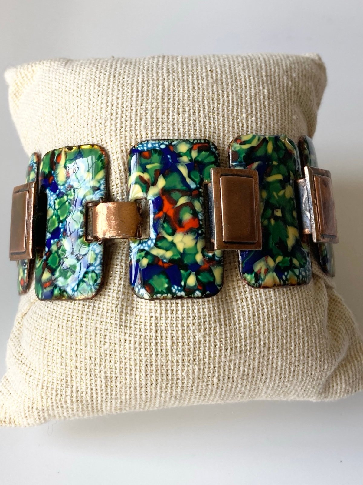 Vintage Matisse enamel copper panel bracelet