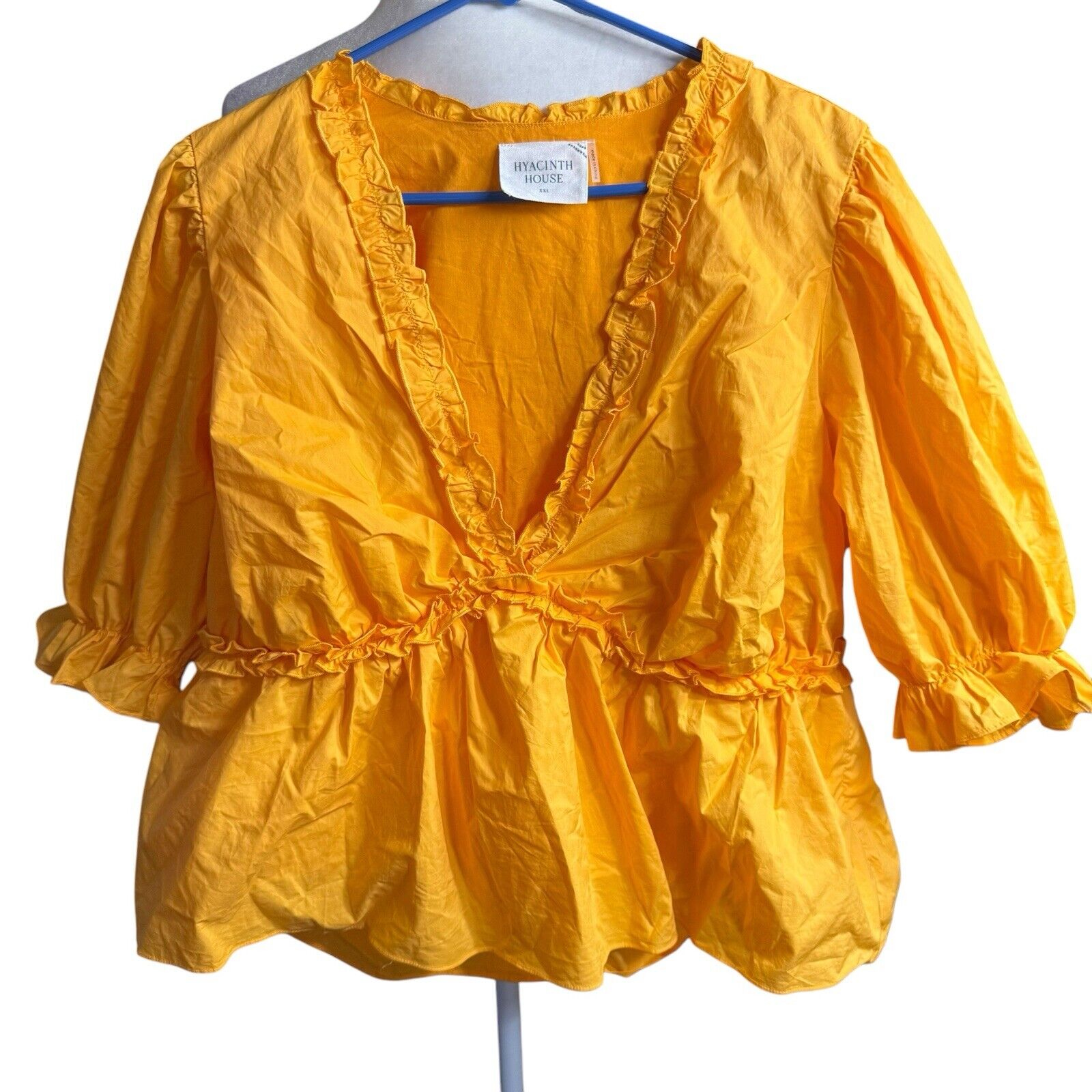 Tuckernuck Hyacinth House Canary Ruffle Rela Blouse Puff Sleeve Tangerine 2XL