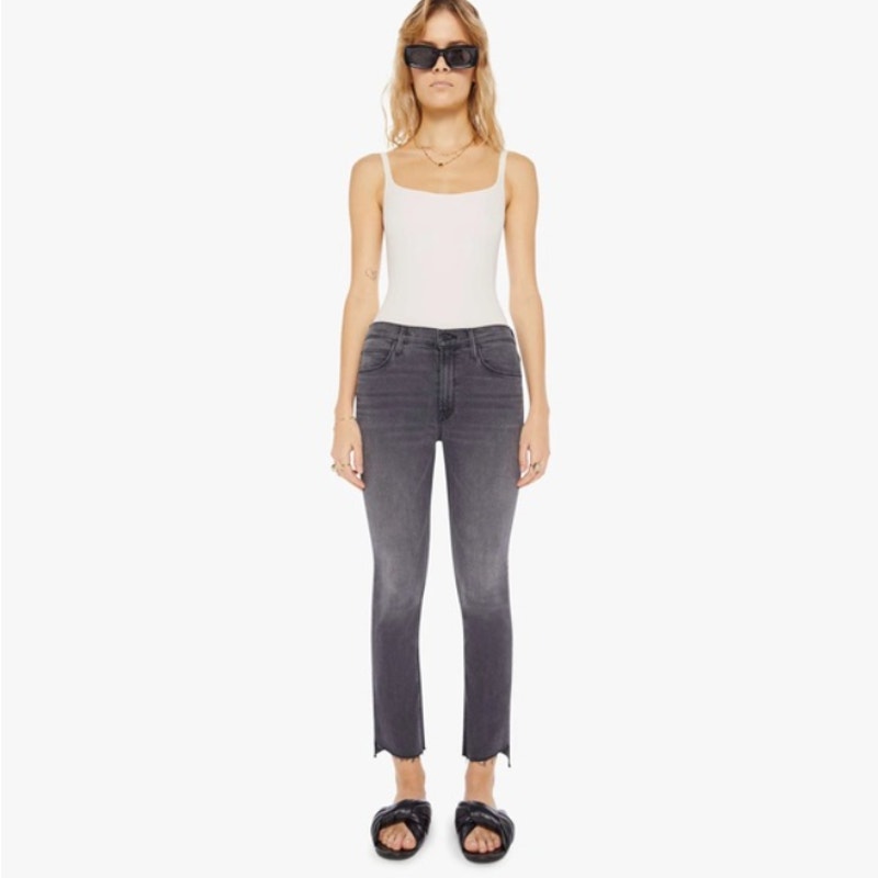 Mother Women size 25 High Waist Looker Ankle Fray Lighting Up Lantern Gray Jeans
