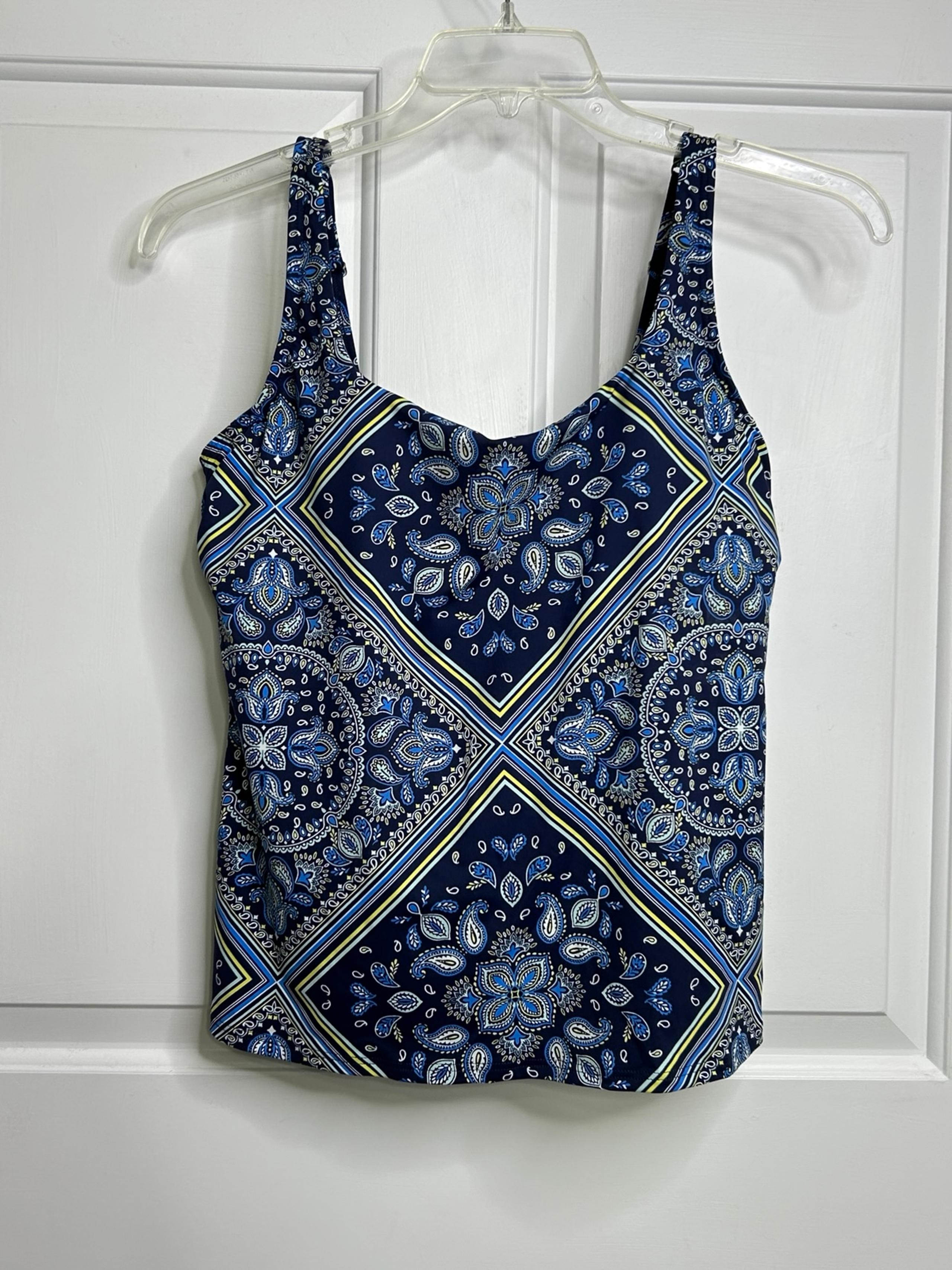 Lands' End Tankini Swimsuit Top Women's 12P Petite Paisley Print Navy Blue