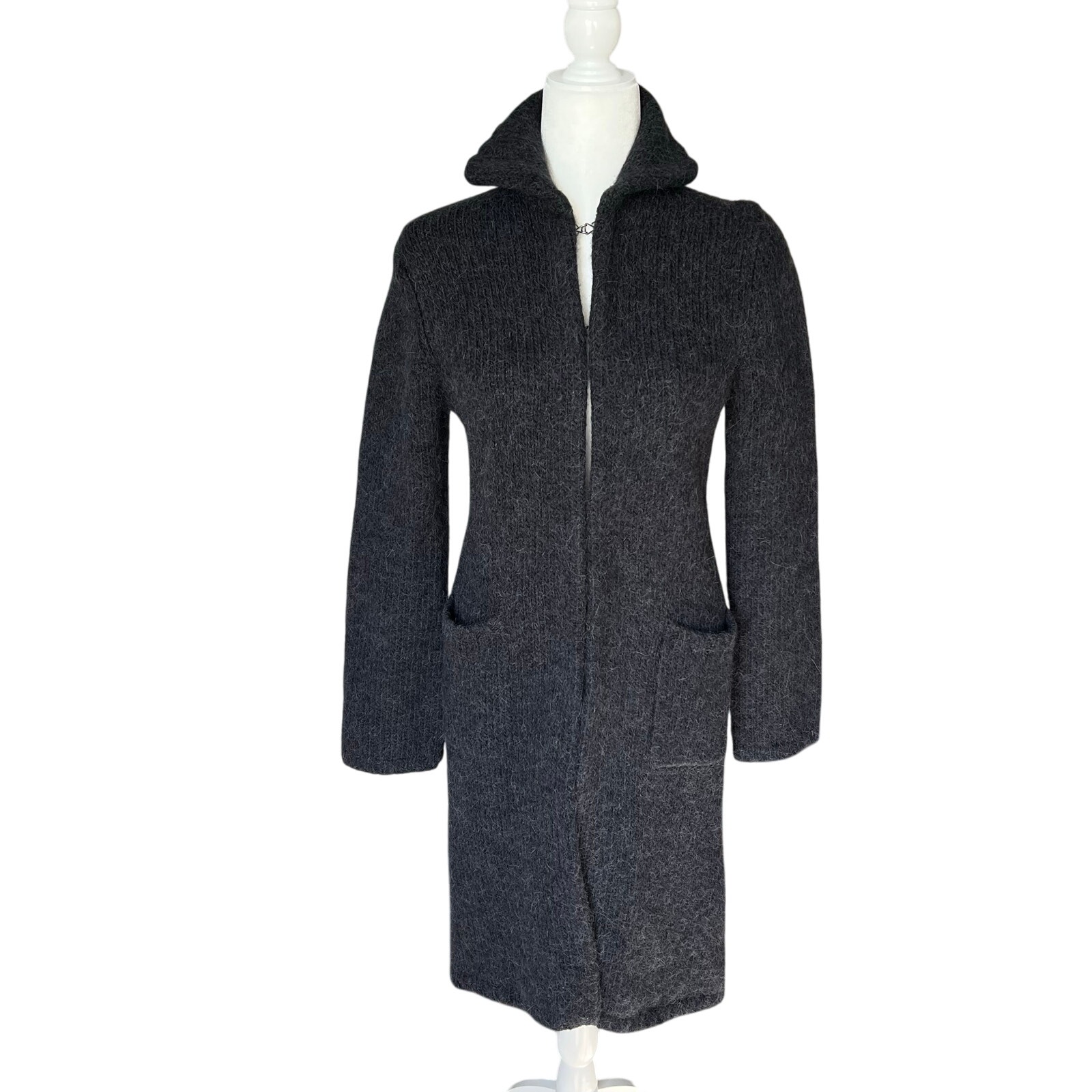 J Crew Alpaca Gray Long Cardigan Coat Collar Pockets Medium