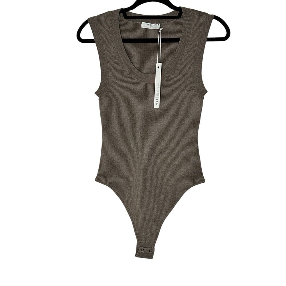 One Grey Day Bodysuit Sweater Women XL Brown Top Stretch Corpcore Silk Blend New