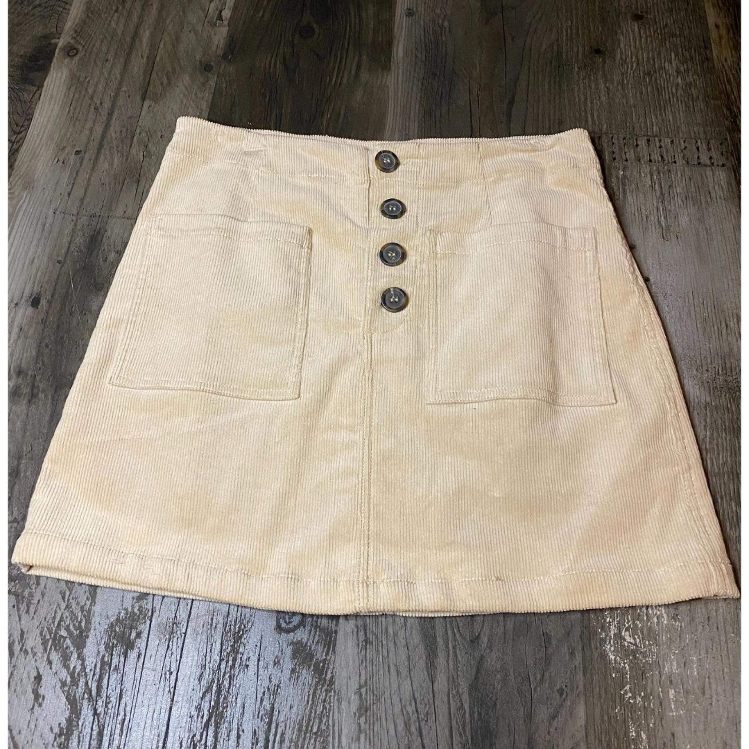 Khaki Corduroy Mini Skirt Sz Large Button Front Pockets - Love Tree