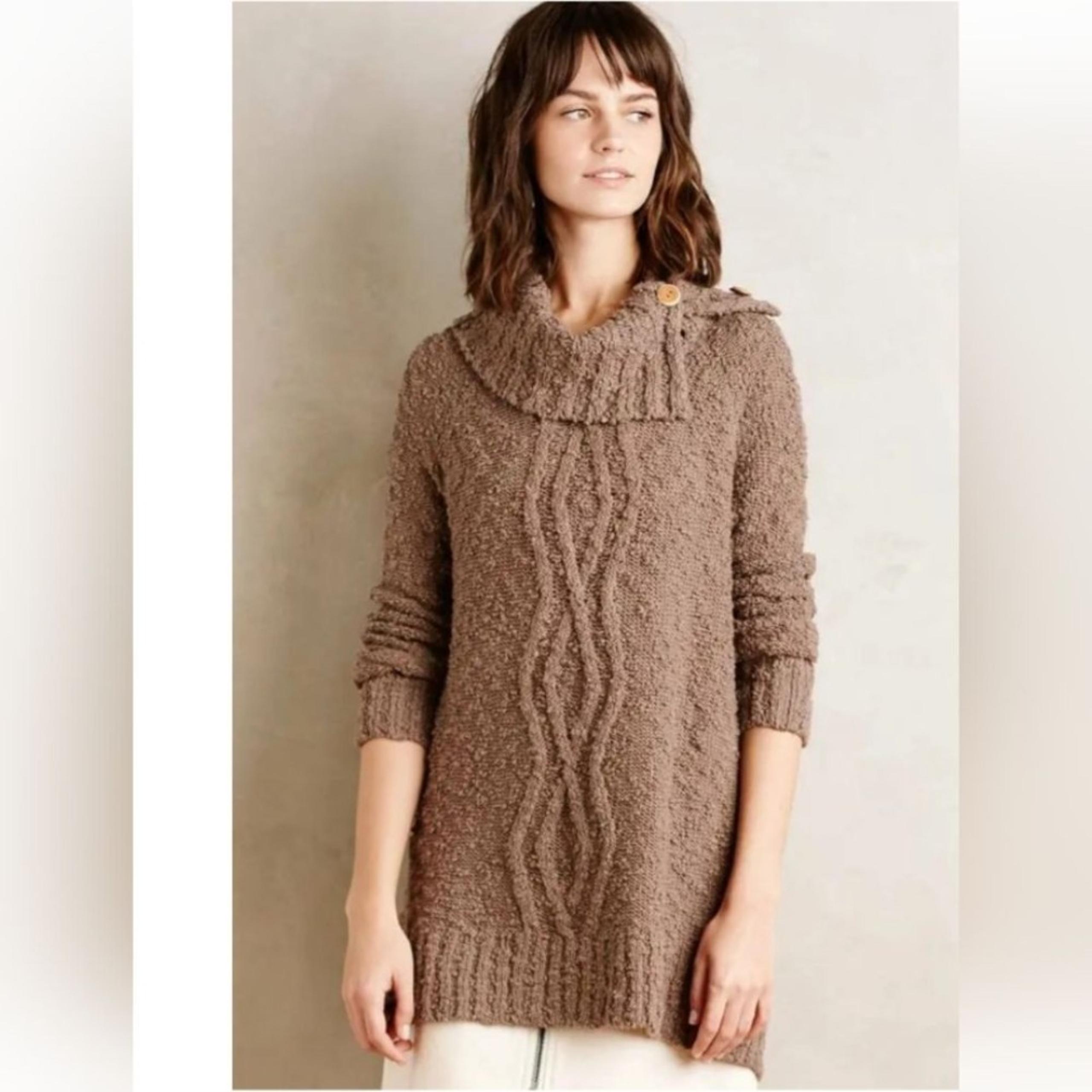 Anthropologie Moth Brown Cable Knit Cowl Neck Sweater