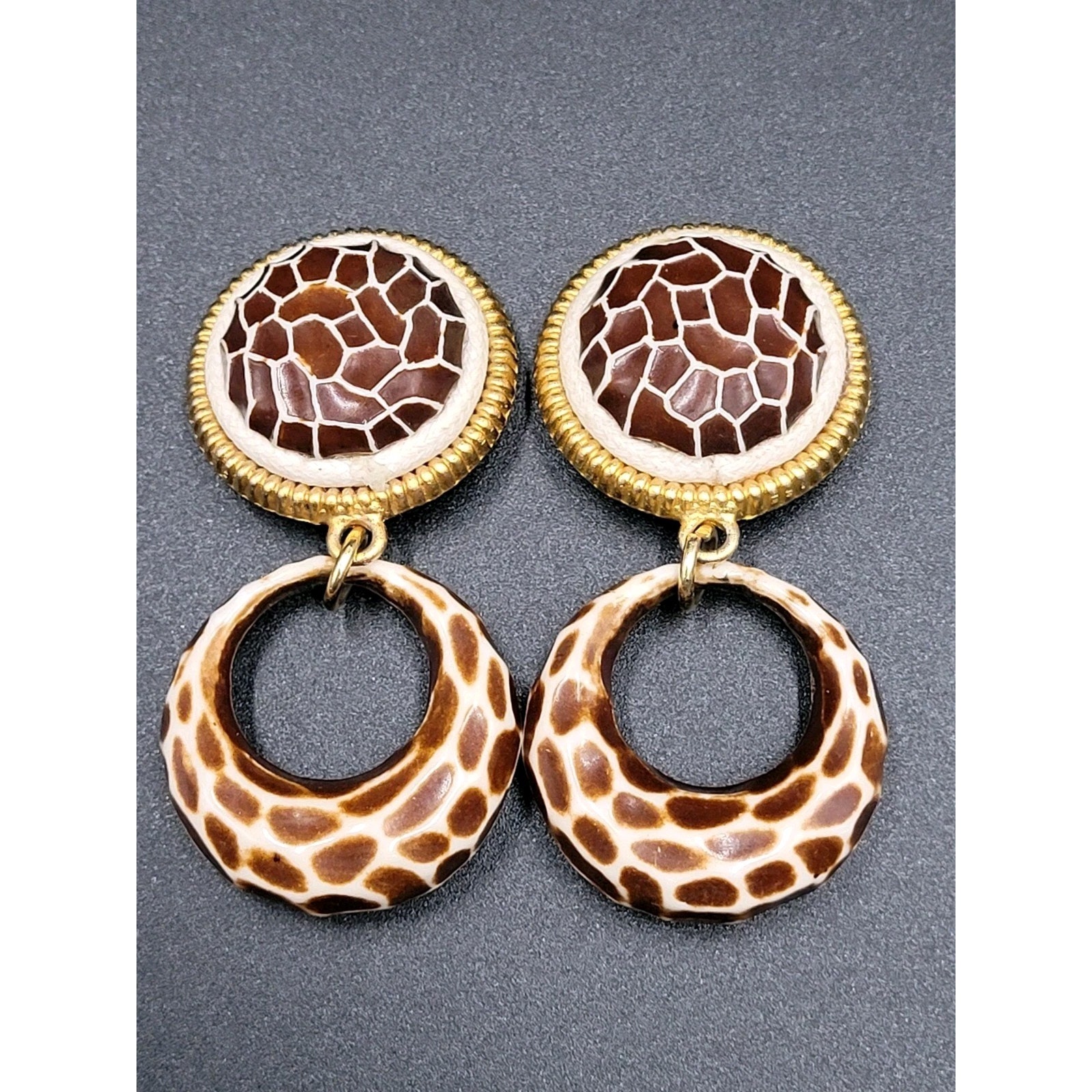 Margherita Buonanno Giraffe Earrings Italy Vintage 80s Jungle Clip On