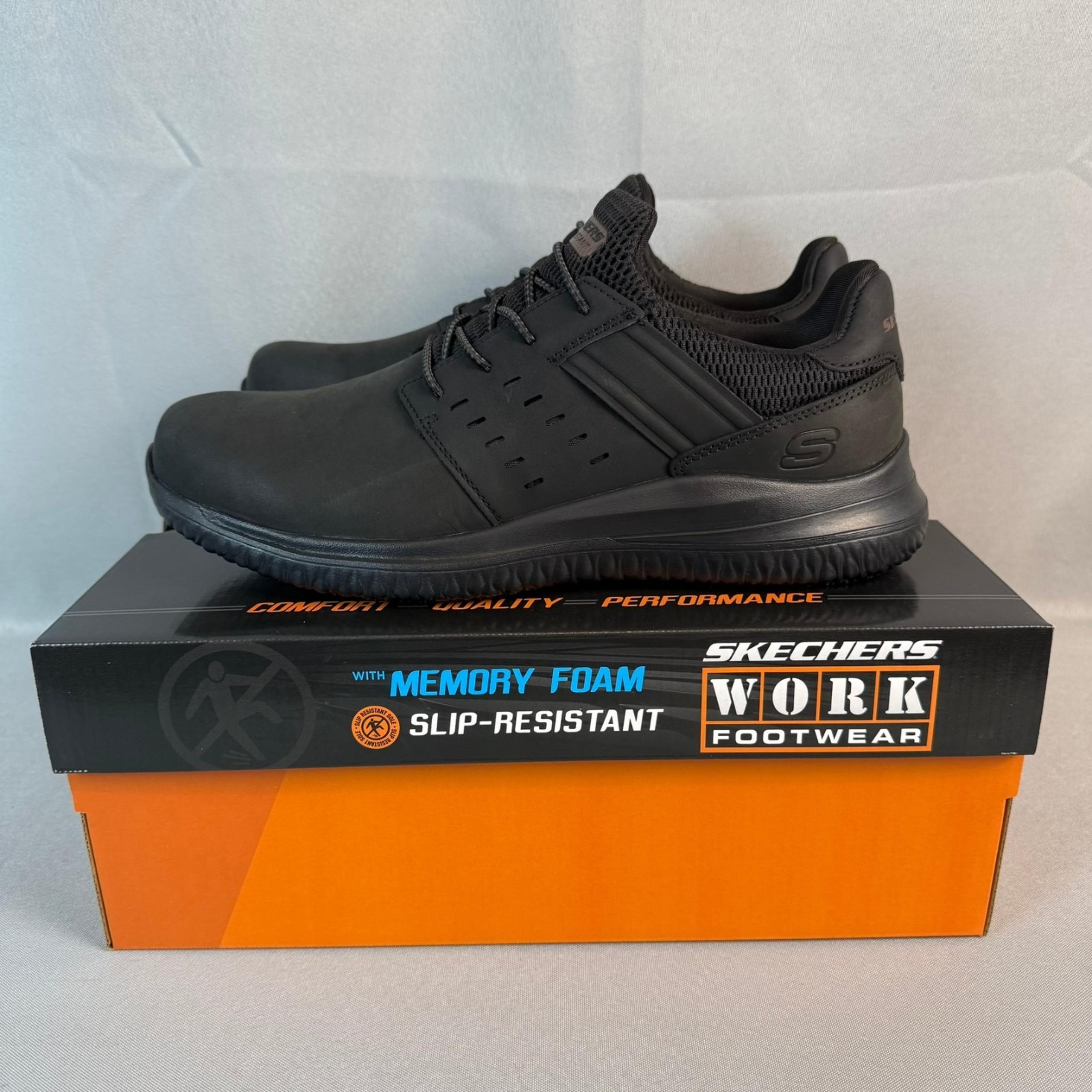 Skechers Delson 3.0 Work Shoes Mens 10 Black Food Service Slip Resistant New NIB