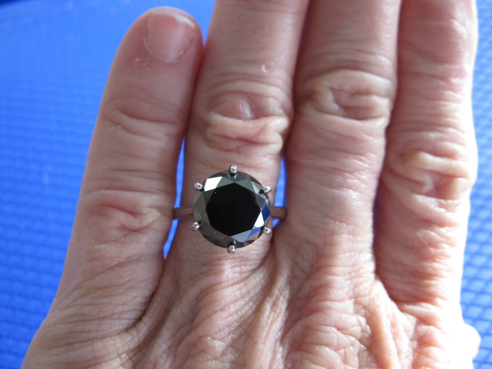 4.76ct 100% REAL NATURAL BLACK DIAMOND RING, CERTIFICATE,FR EE DIA TESTER Size 6