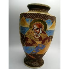 Handcrafted Japanese Satsuma Style Ceramic Vase Geisha & Samurai X14 P