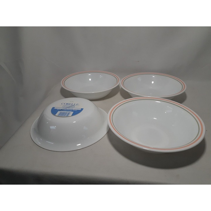 NEW! Set of 4 Corelle Soup Cereal Bowls, Pink & Green, Peach Floral, 18 oz