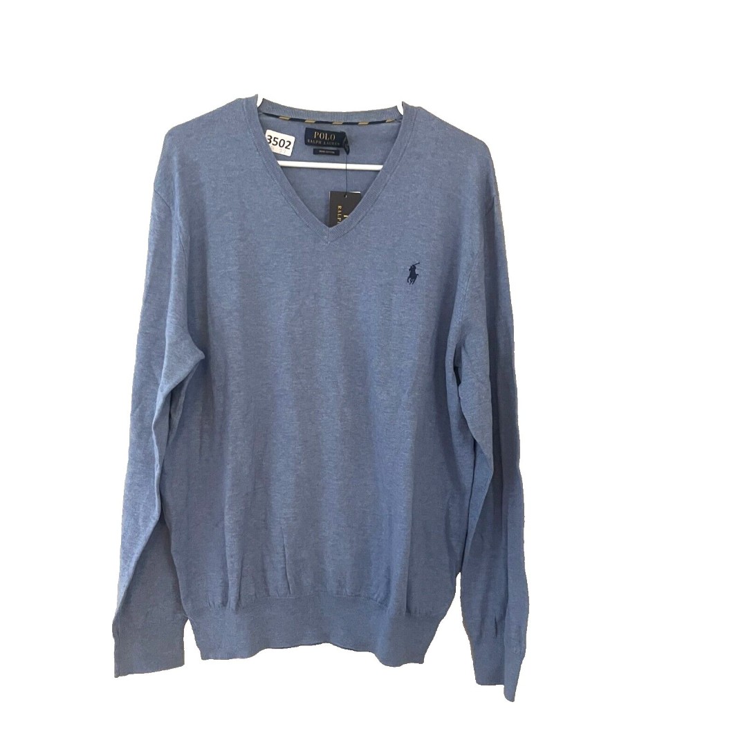 Polo Ralph Lauren Mens Blue Pullover Sweater Large Heather Pima Cotton NWT