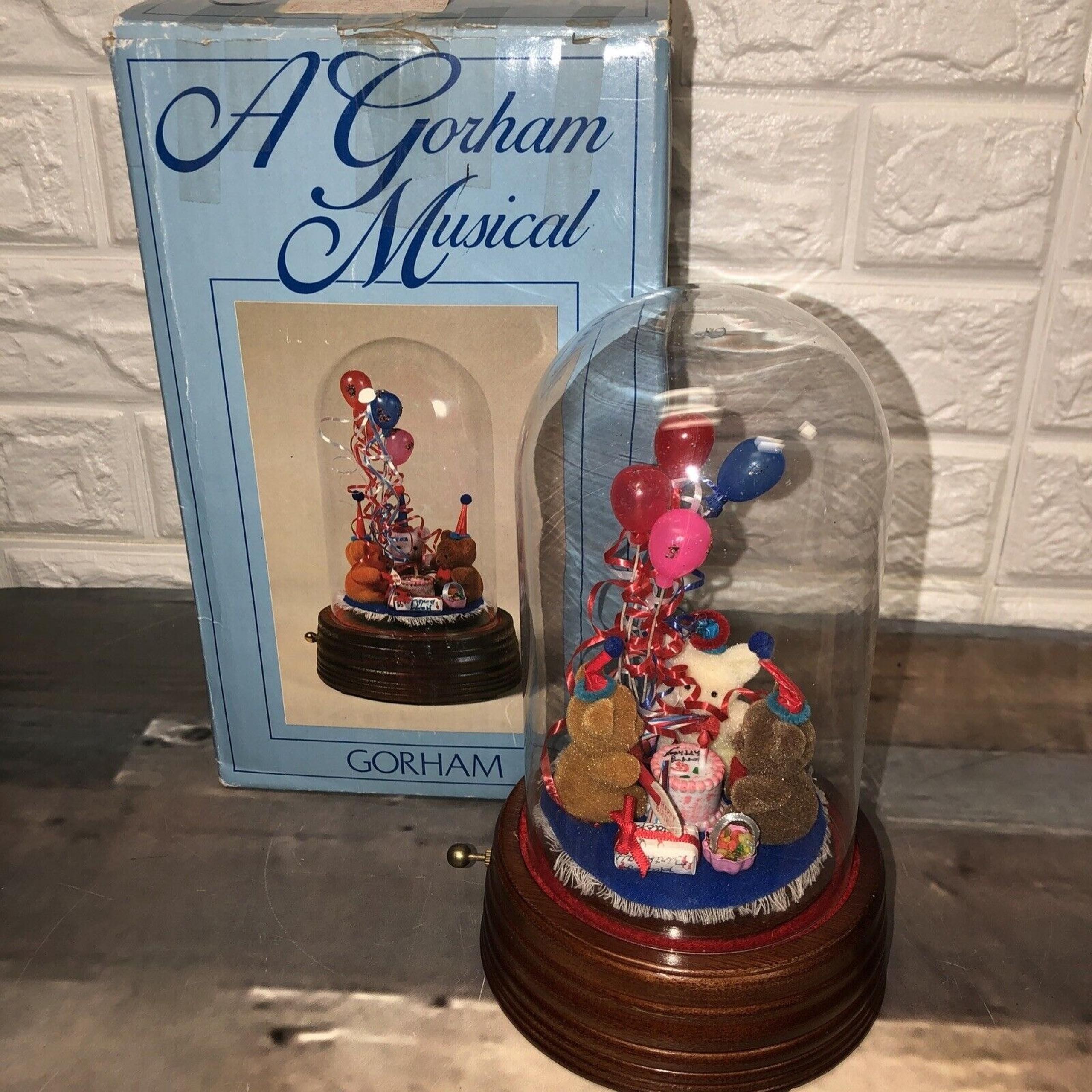 Vtg GORHAM music box Bear birthday Party Happy birthday  18 Note Music Box G1050