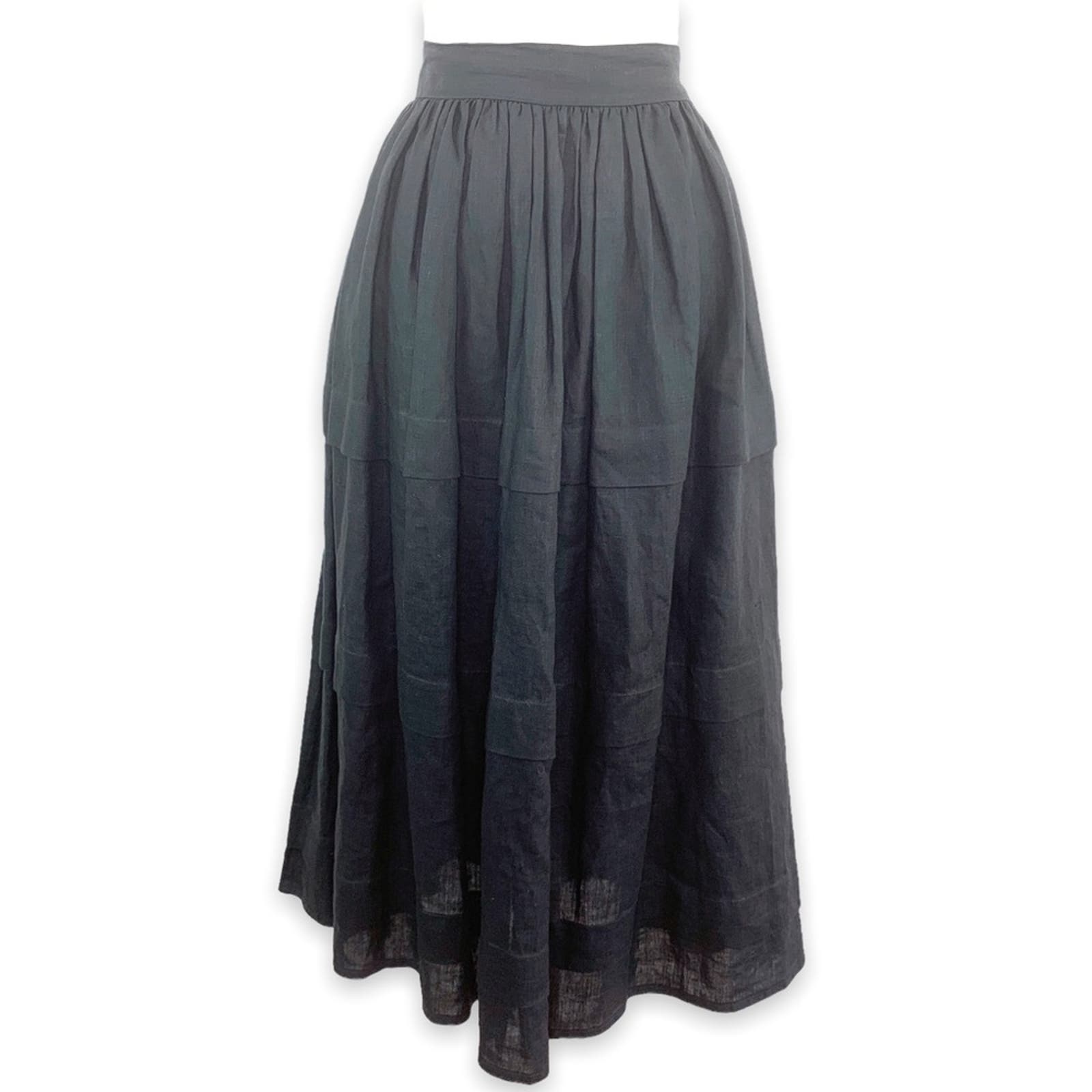 Vintage FENDI LINEN 70s tiered midi maxi skirt black Boho Peasant small