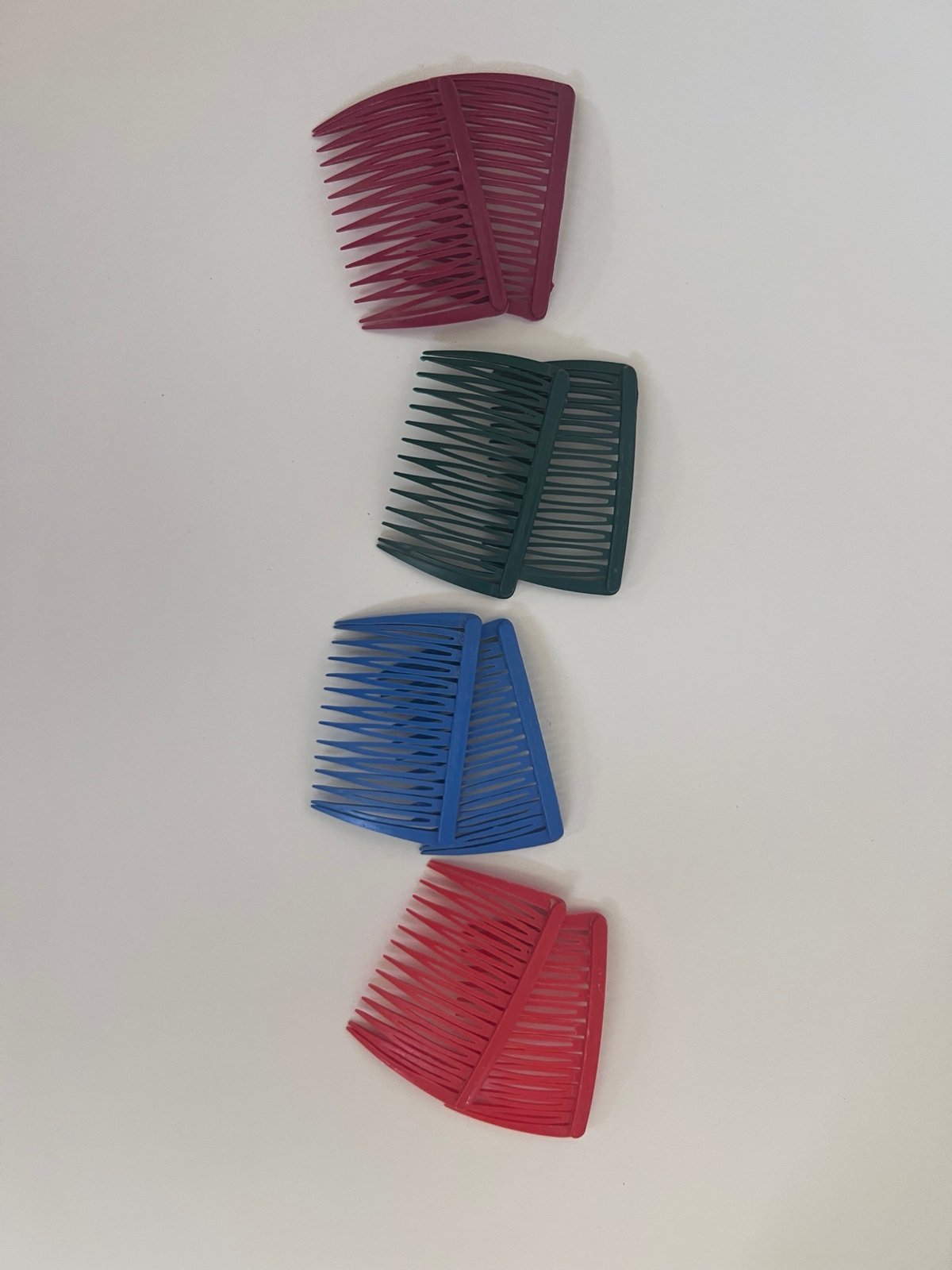 Vintage 1980's Goody Side Hair Comb Lot of 4 - Maroon/Forest Green/Blue/Red