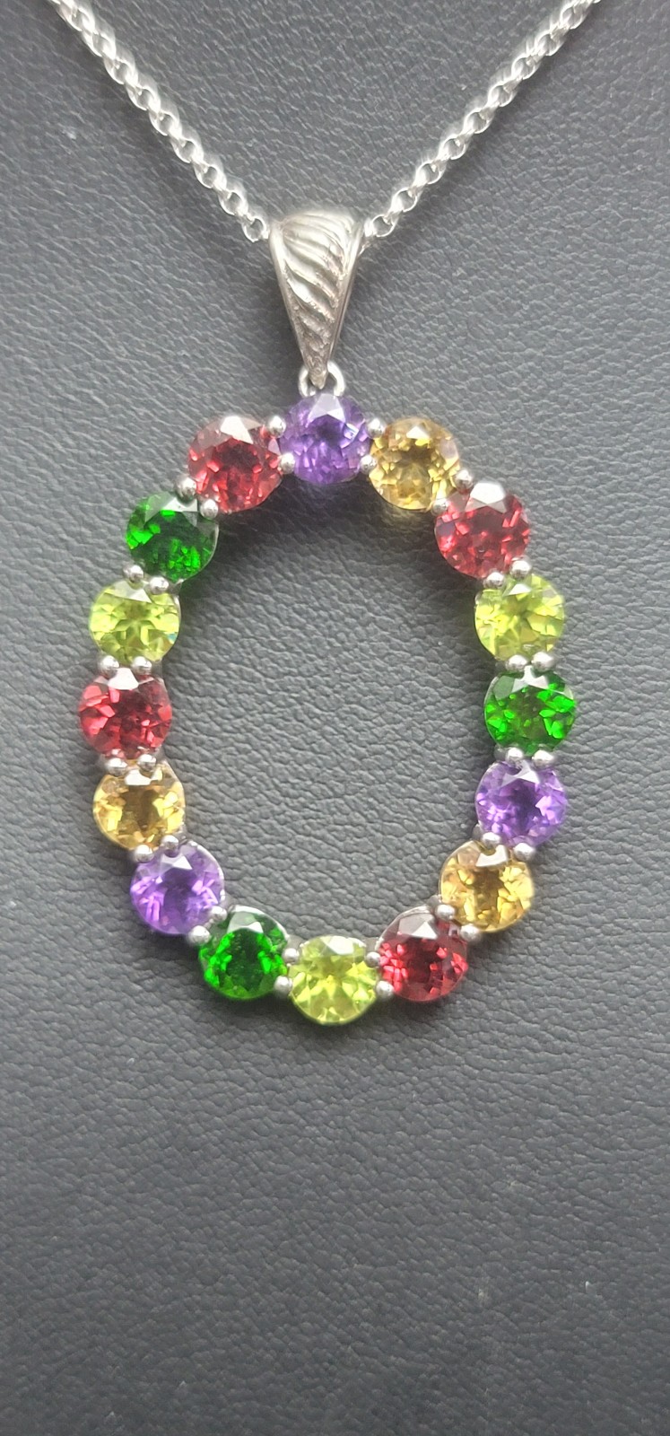 N285 Sparkling Multi Color Tourmaline Pendant with Chain.