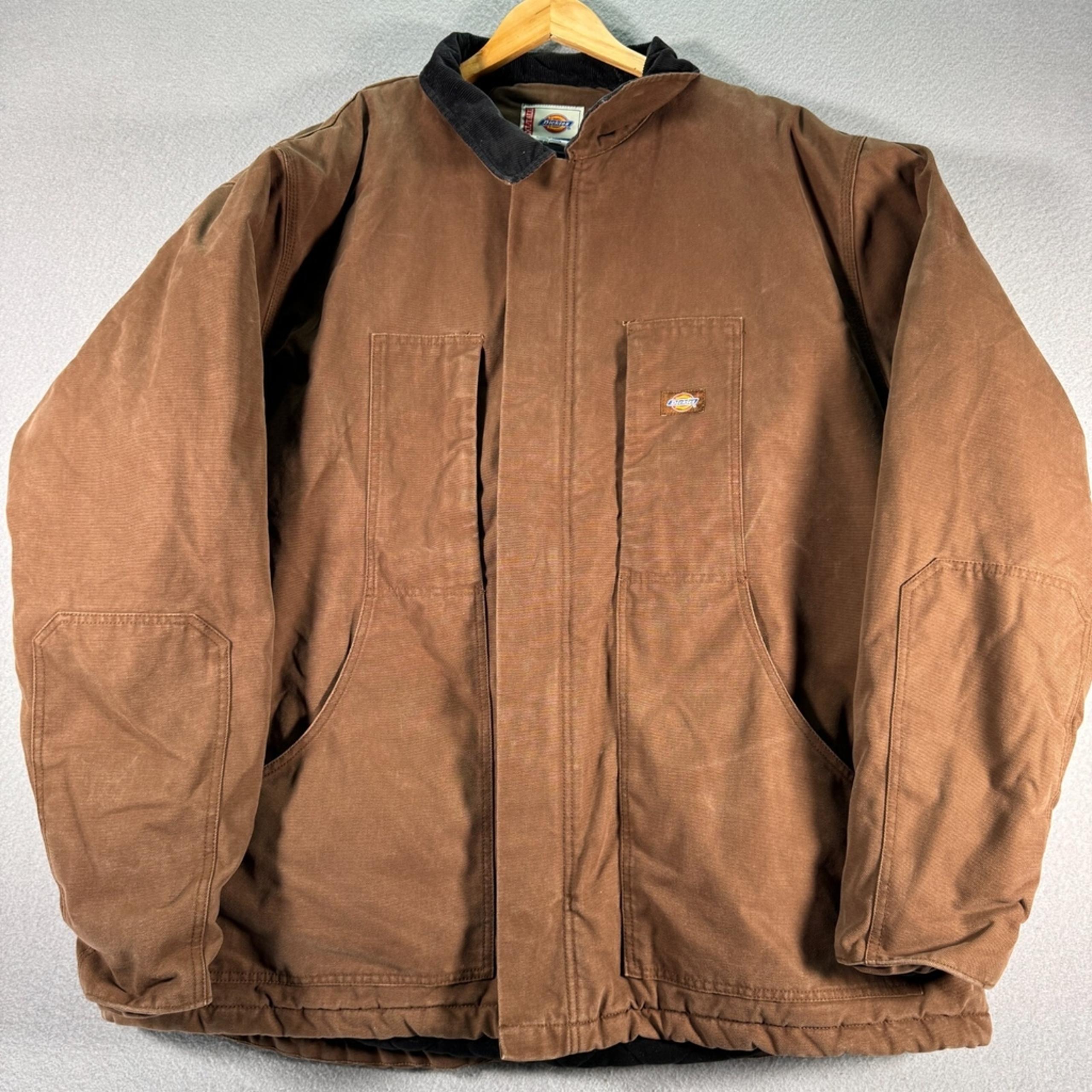 Vintage Dickies Chore Jacket Mens 3XL Tall Brown Quilt Lined Canvas Heavy Work