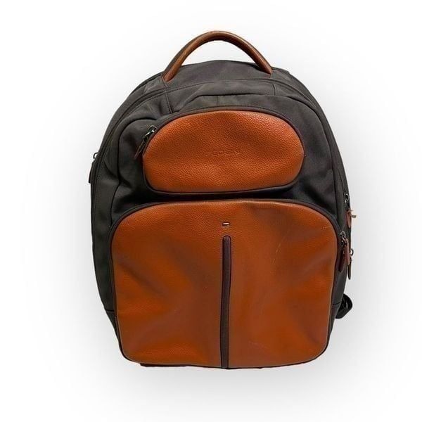 Fedon 1919 WEB BACKPACK in Orange Calfskin Leather/Grey Nylon