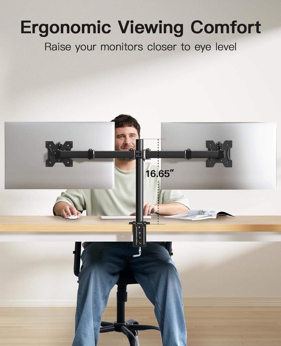 HUANUO Dual Monitor Desk Mount, Fully Adjustable Mount Desk, Home Office, LCD