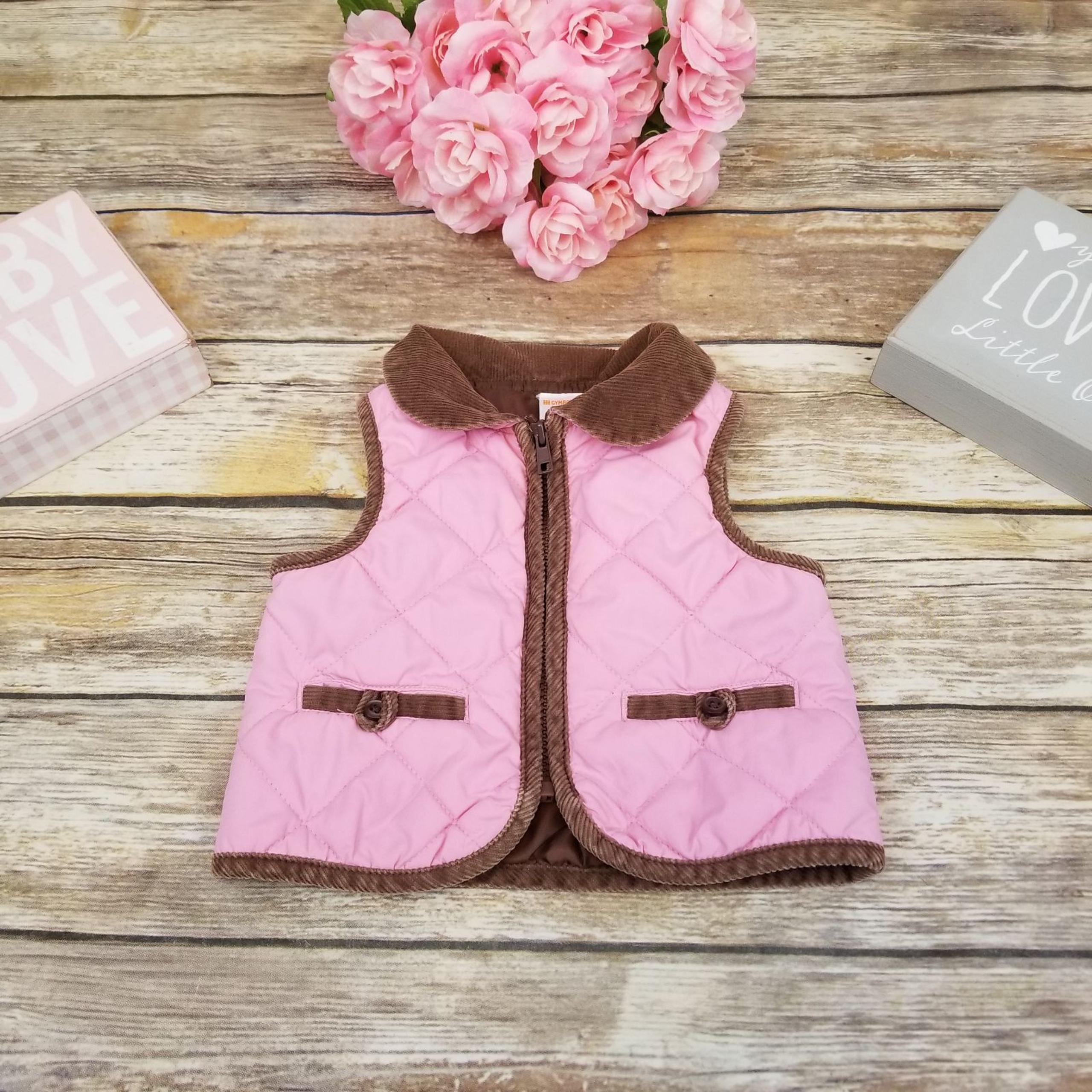 Gymboree Pink Quilted Brown Cord Vest 6-