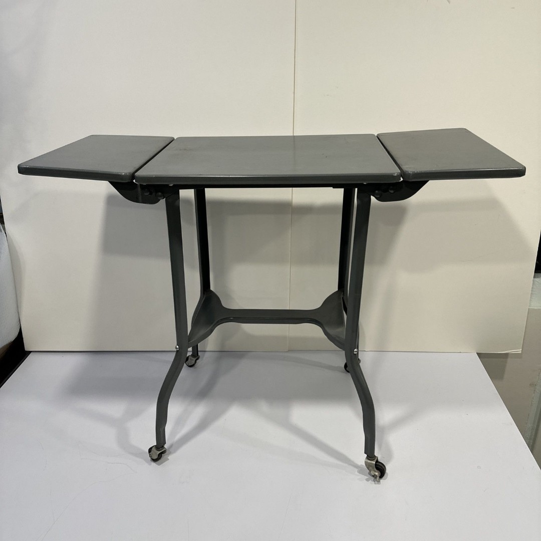 Vintage Metal Typewriter Table Stand Drop Leaf Rolling Industrial Gray
