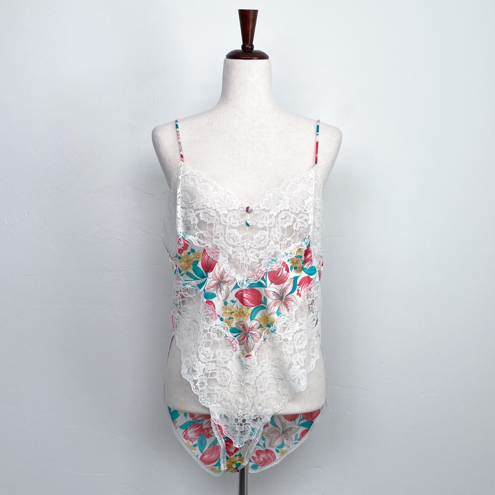 Vintage Vassarette Floral Sheer Lace Sexy Lingerie Teddy