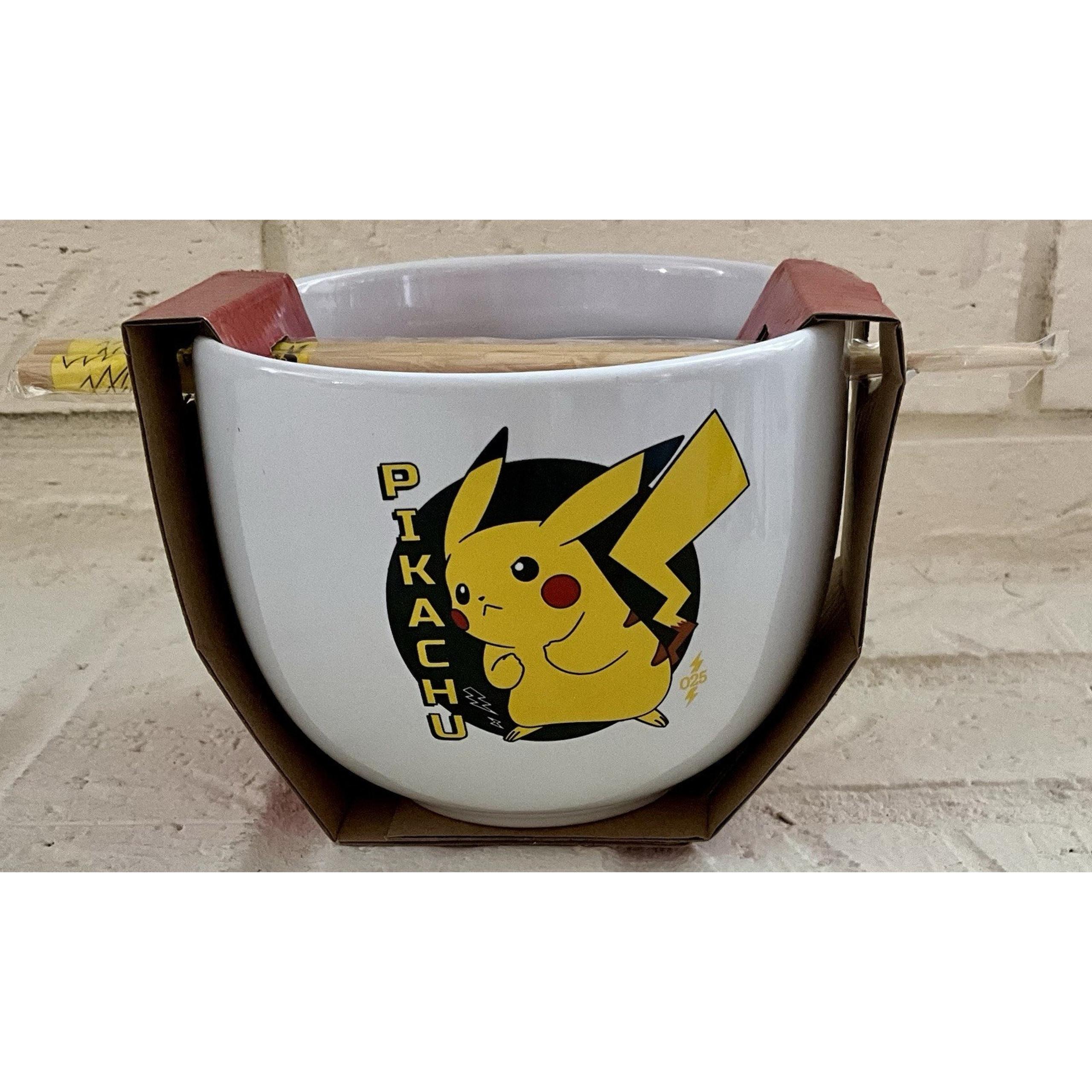 Pokemon Pikachu Ceramic Ramen Noodle Soup Bowl w/Chopsticks 20oz - Silver Buffalo