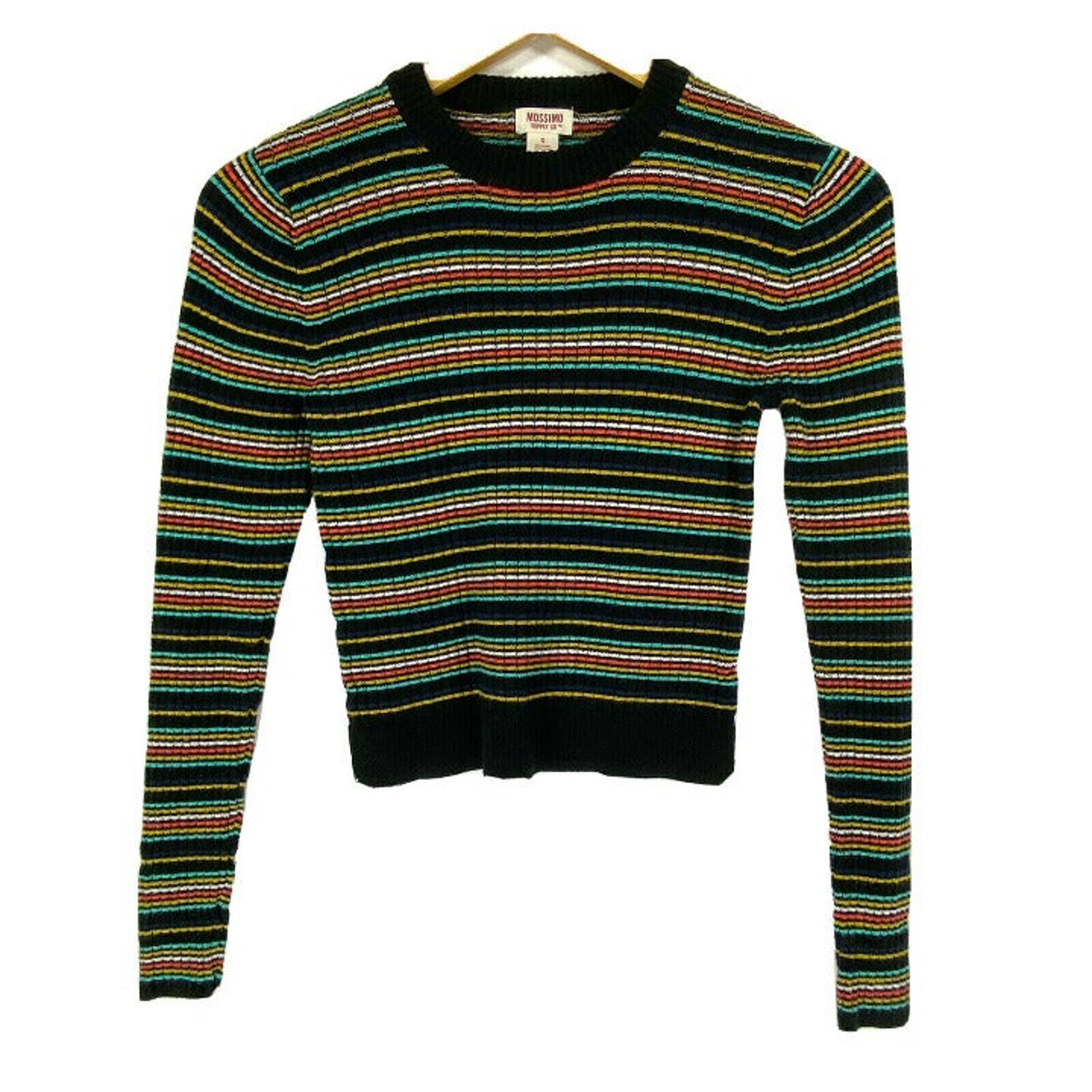 Mossimo S Small Sweater Crop Top Long Sleeve Striped Multicolor Black Crew Neck