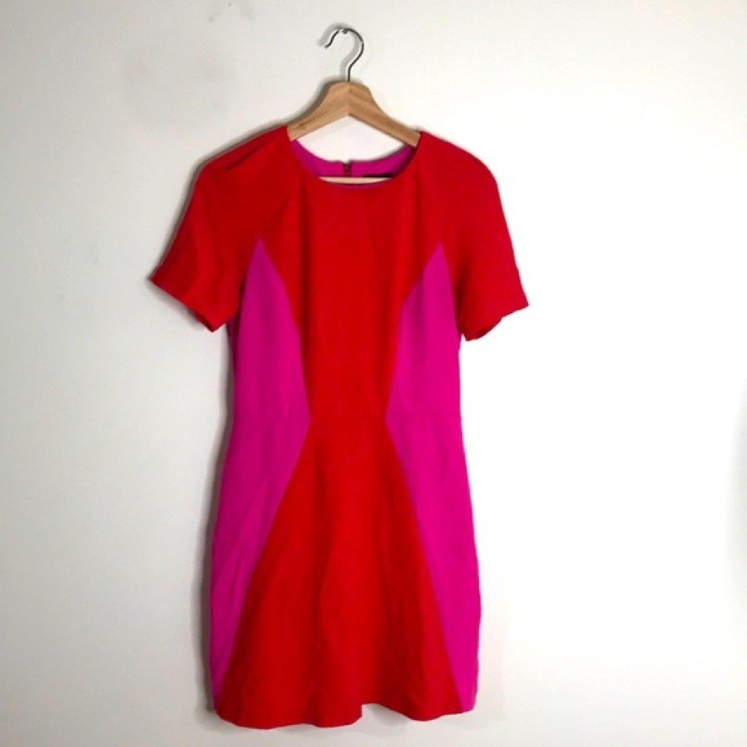 Topshop red and pink color block bodycon dress size 6