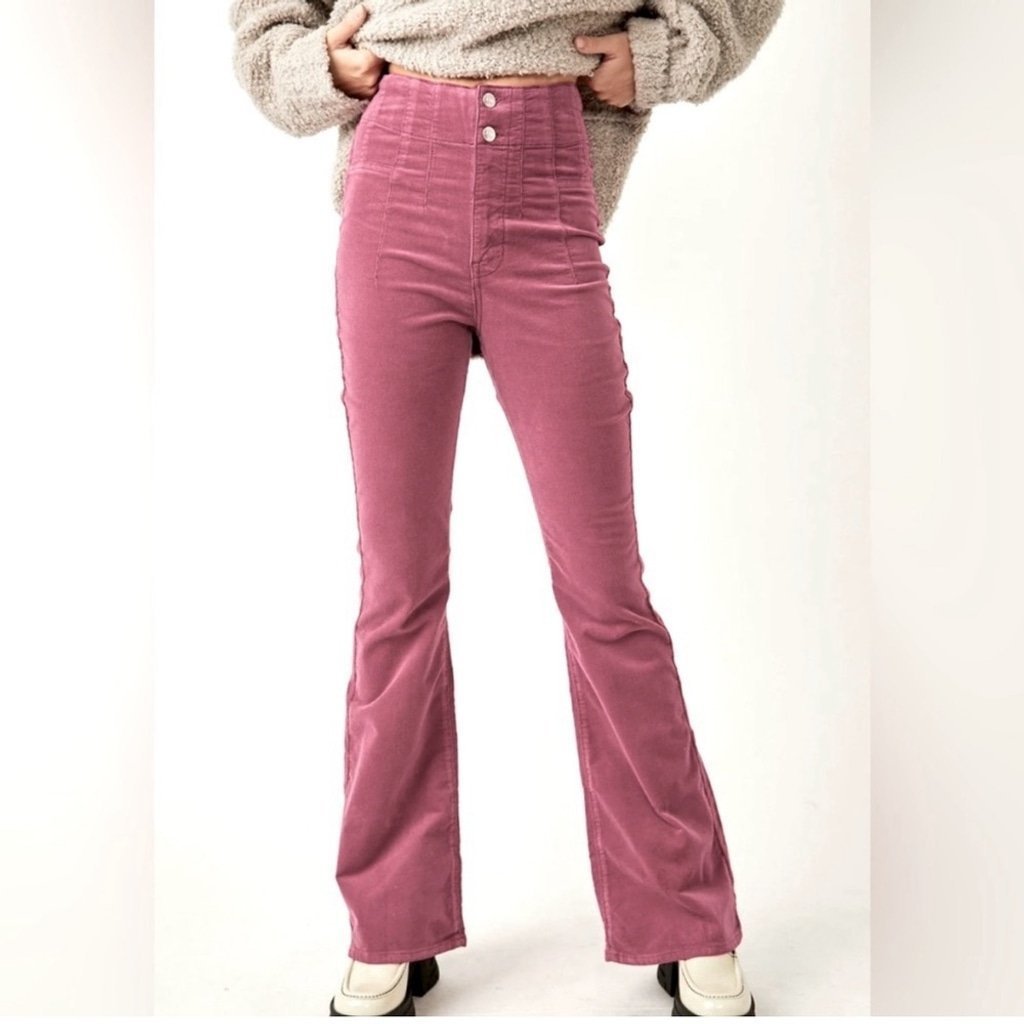 Free People We The Free Jayde Cord Flare Jeans Baton Rouge 31 NWT *magenta color