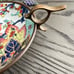 RARE Porcelain & Brass Nicotina Tobacco Leaf 6” Asian Red Phoenix Bowl W Handle