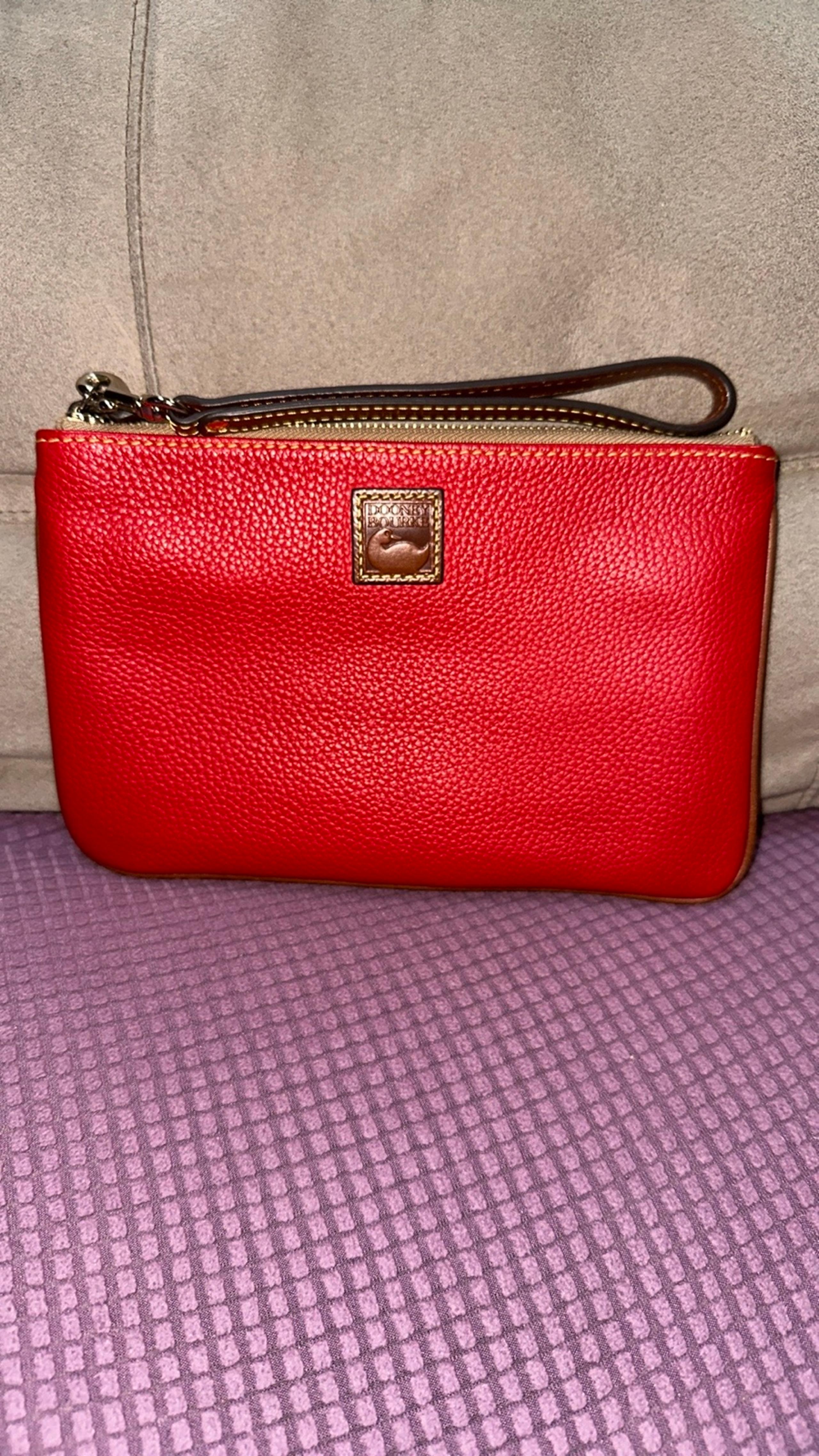 Dooney & Bourke Red Pebbled Leather Wristlet Clutch