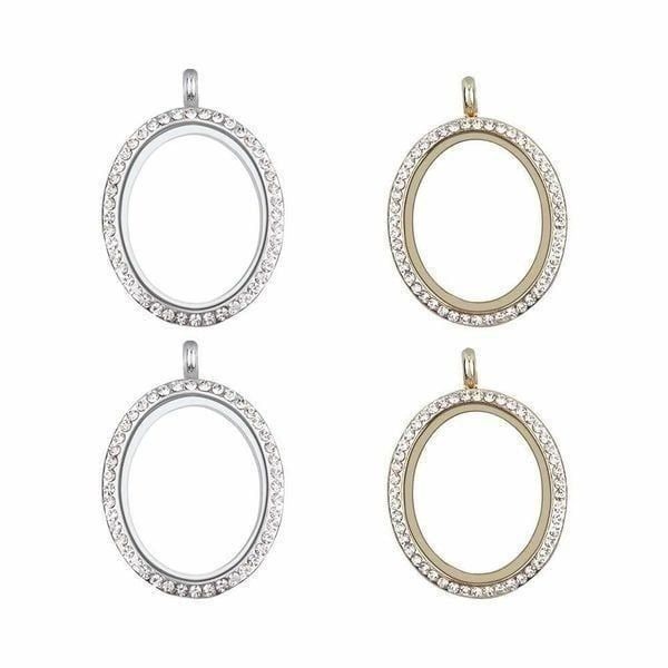 WANDIC Rhinestone Photo Charm, Oval Silver White Crystal Photo Pendant Bridal W