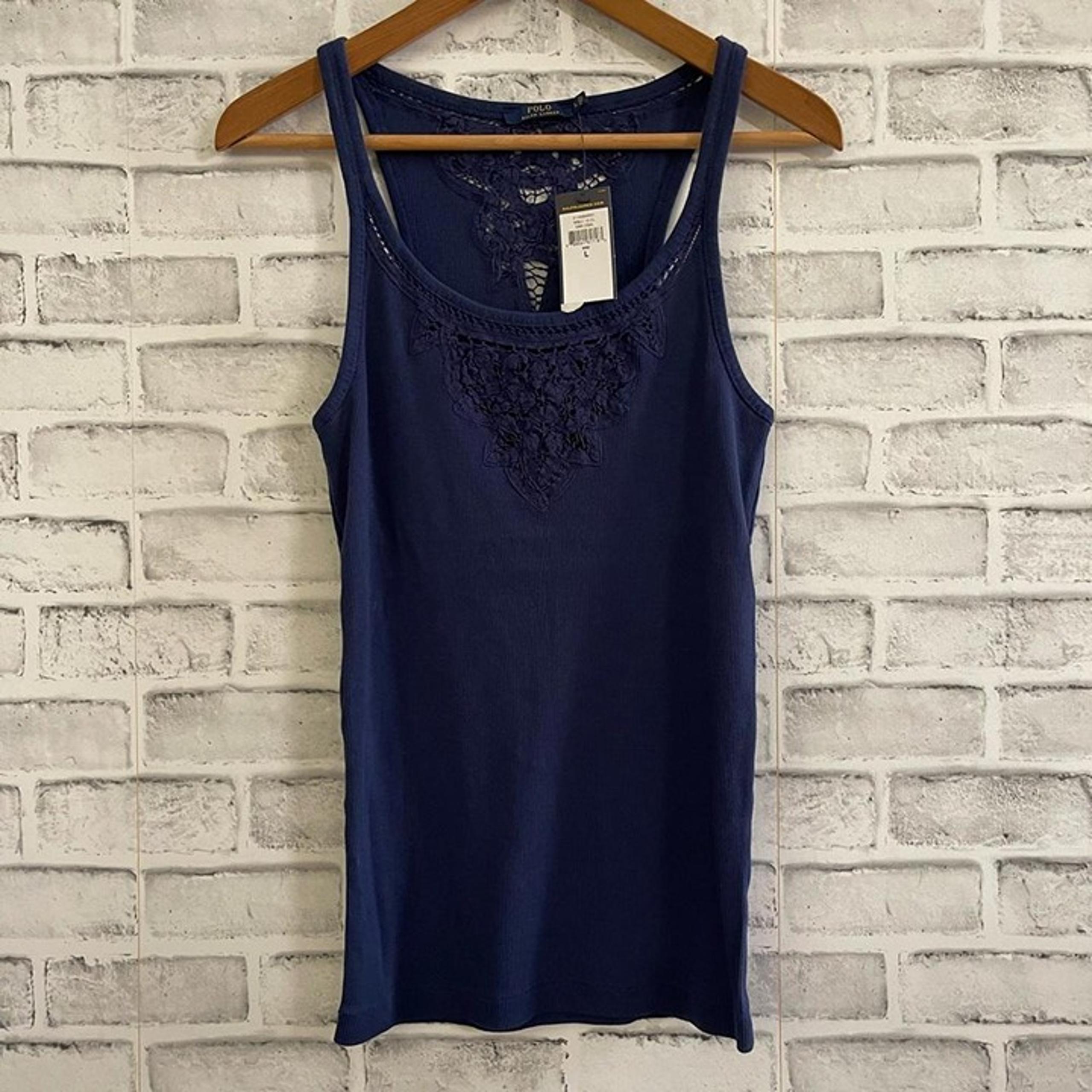 NWT! Women’s POLO Ralph Lauren blue tank top back crochet Large