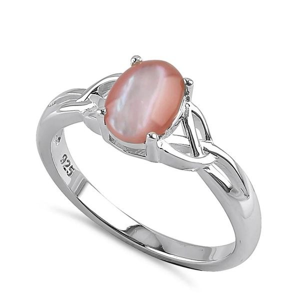 Sterling Silver Center Stone Charmed Pink Mother of Pearl Ring Size 6 New