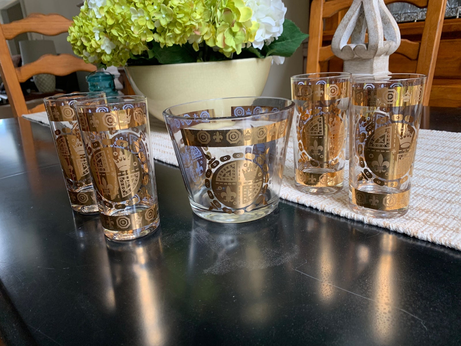 Vintage gold trimmed bar set