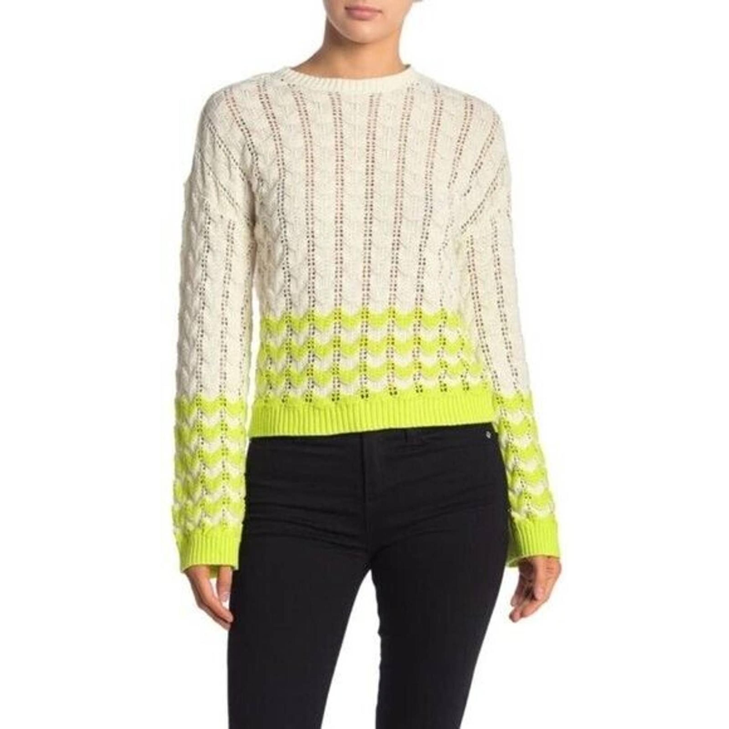 Abound Womens Size XXS Pointelle Knit Pullover Sweater Crew-Neck Ivory & Green