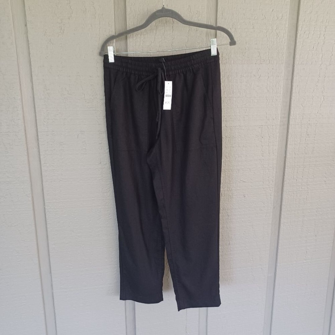 J Crew Women Seaside Pull On Pant Size PS Preppy Linen Blend Pockets In Black