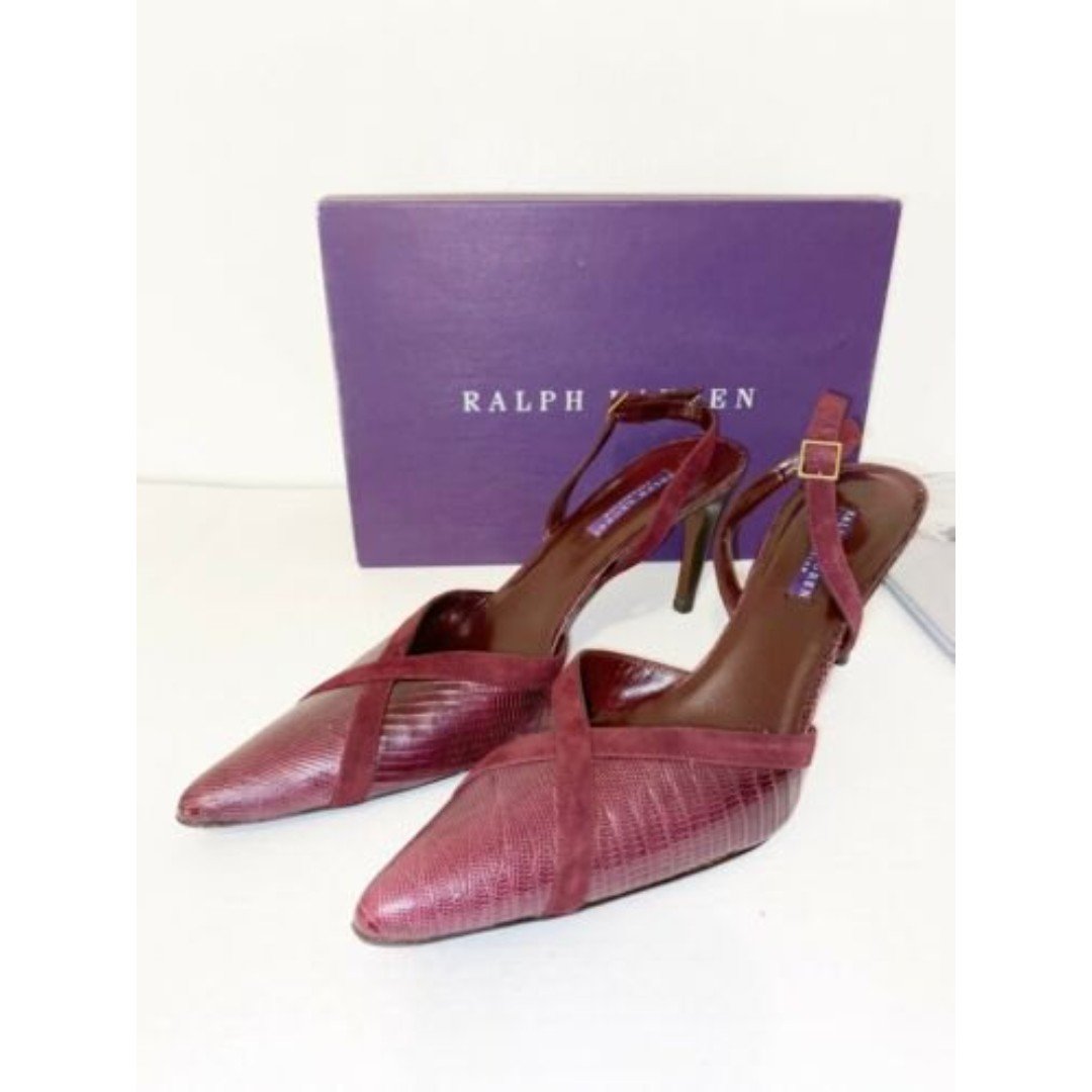 Ralph Lauren Collection Bordeaux Wine Lizard Leather Shoes Size 9.5