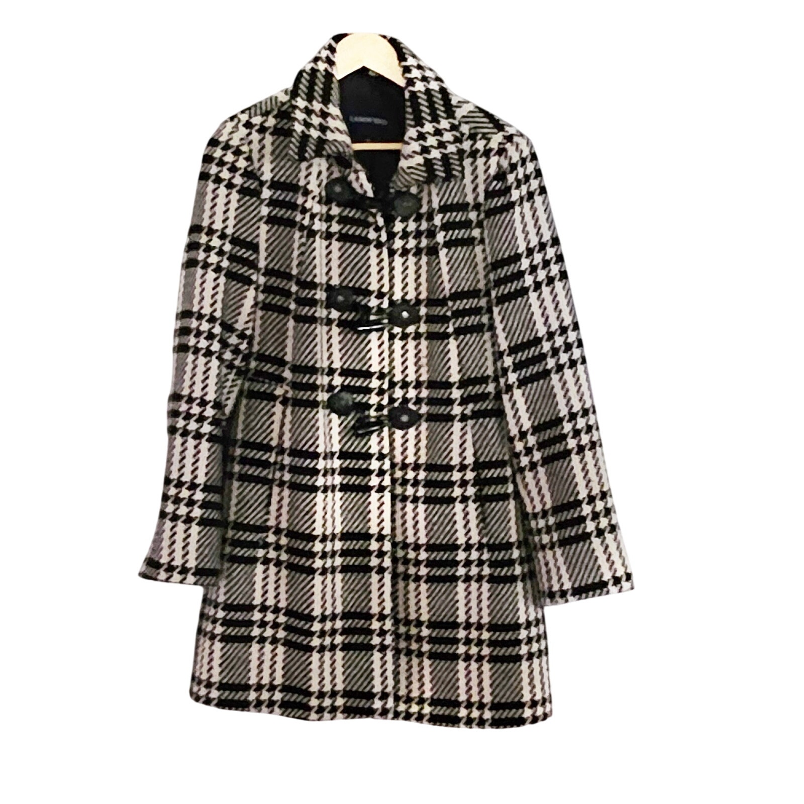 Land's End Women's Wool Pea Coat Size 12 Black and Cream