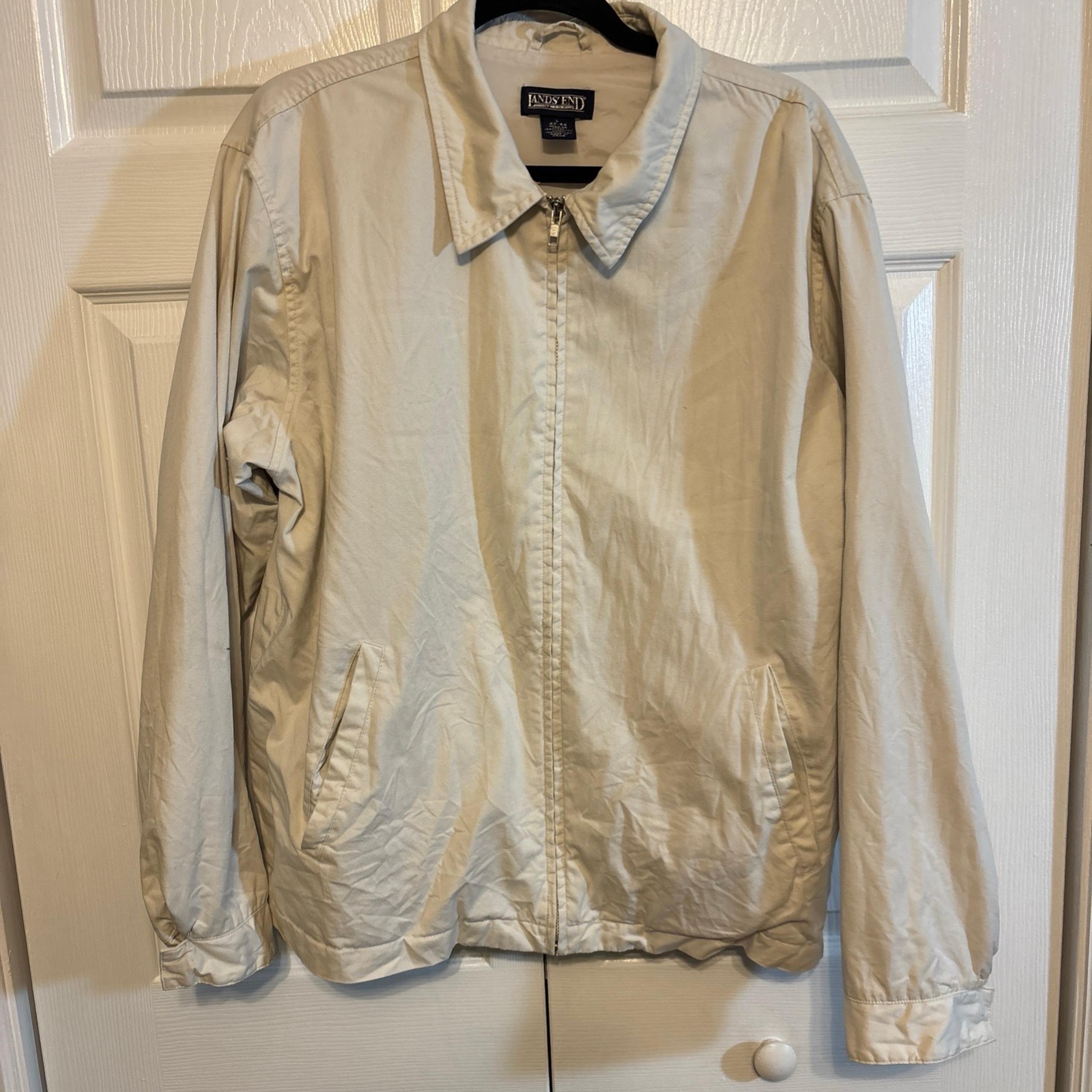 Lands End Jacket Mens L (42-44) Tan Full Zip Lightweight Nylon Outdoor