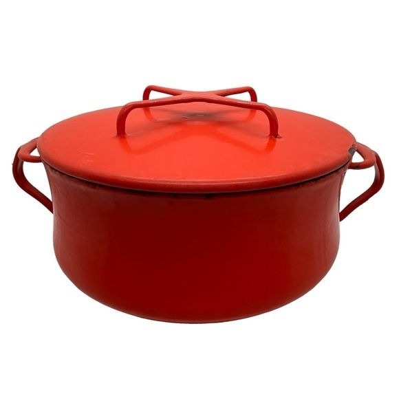 Vintage Dansk Kobenstyle Enamelware Red Dutch Oven/Casserole Round, France 8.5