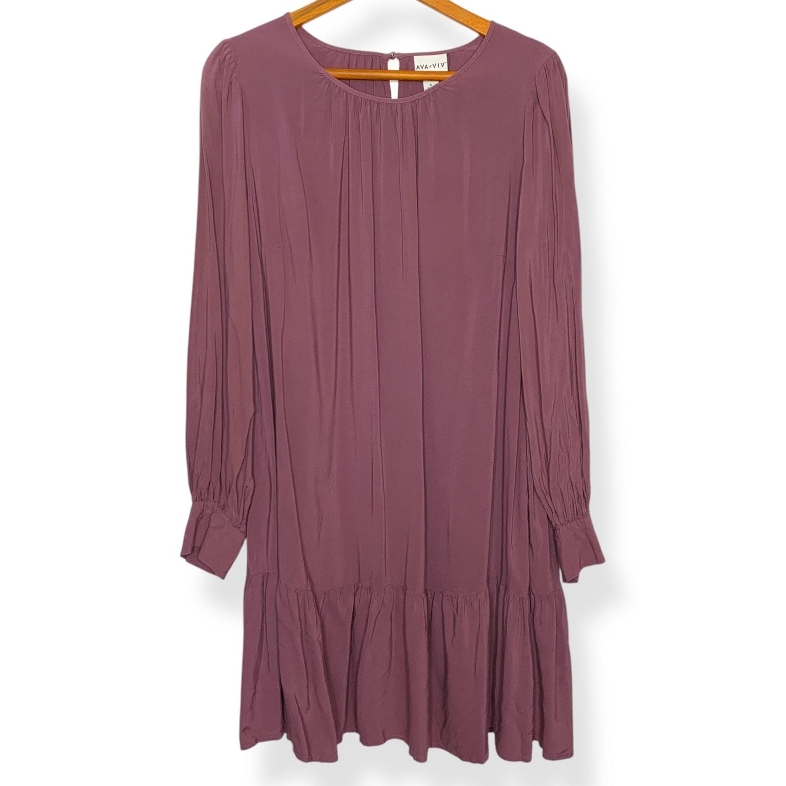 women's plus size purple long sleeve knee length dress SZ X / 14W - Ava & Viv