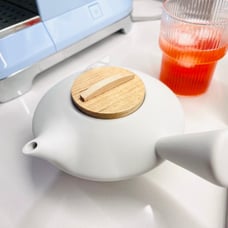Porcelain Teapot with Bamboo Lid, Matte White