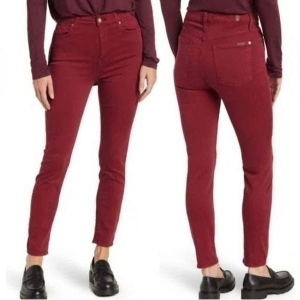 7FAM 7 for all Mankind NWT HIGH WAISTED ANKLE SKINNY MERLOT SZ 32