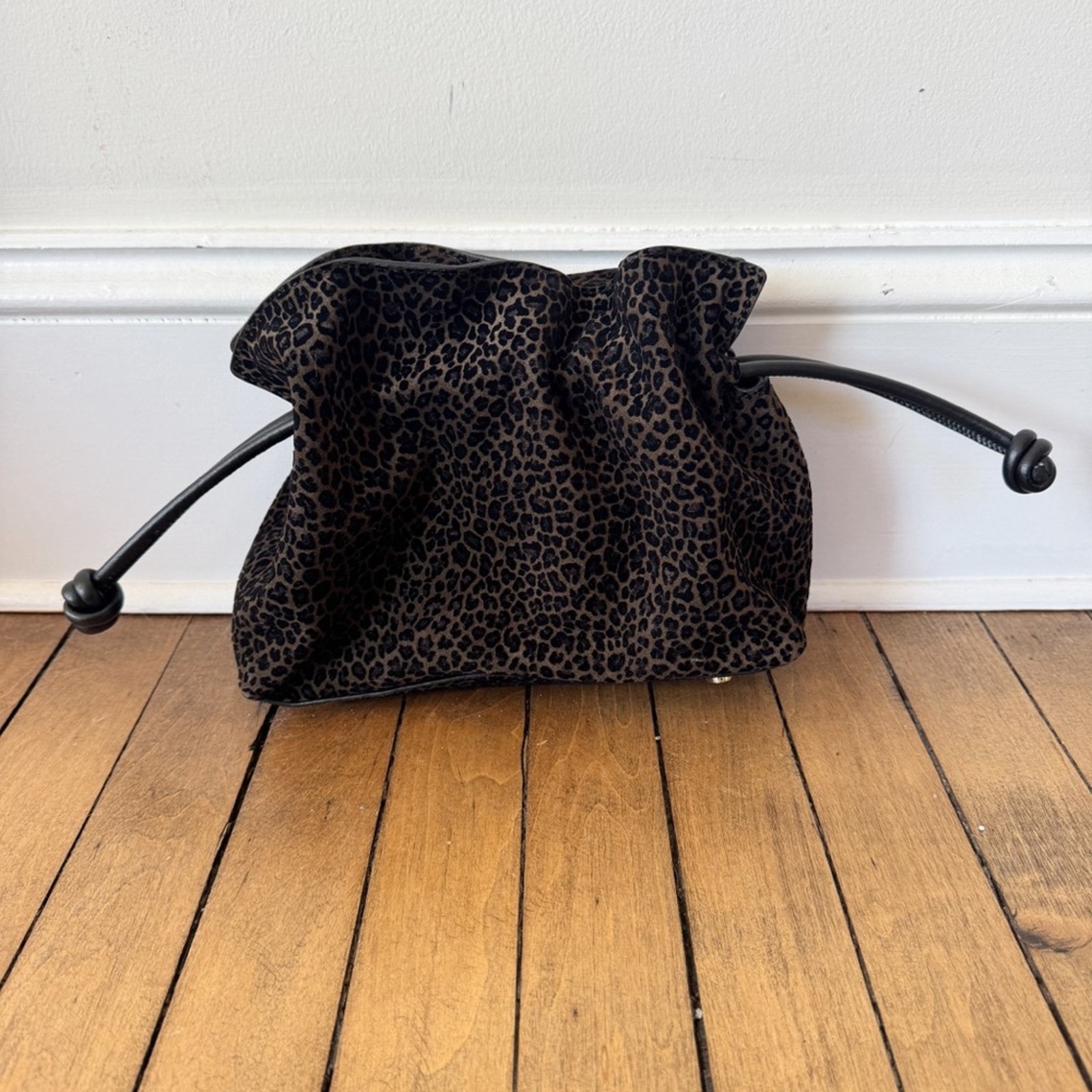 NWOT J. McLaughlin Daisy Sued Leopard Print Clutch Cinched Bag