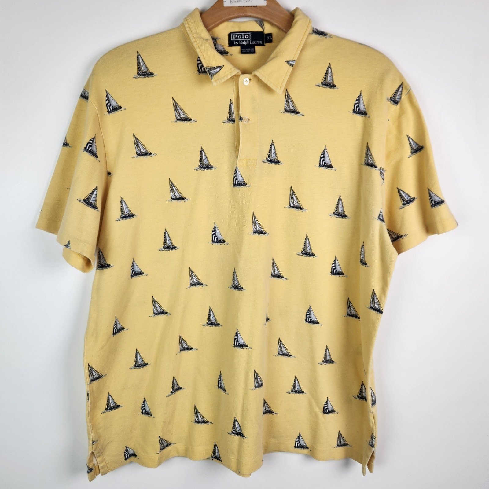 Mens Polo Ralph Lauren sail boat yellow all over shirt Vintage Size XL