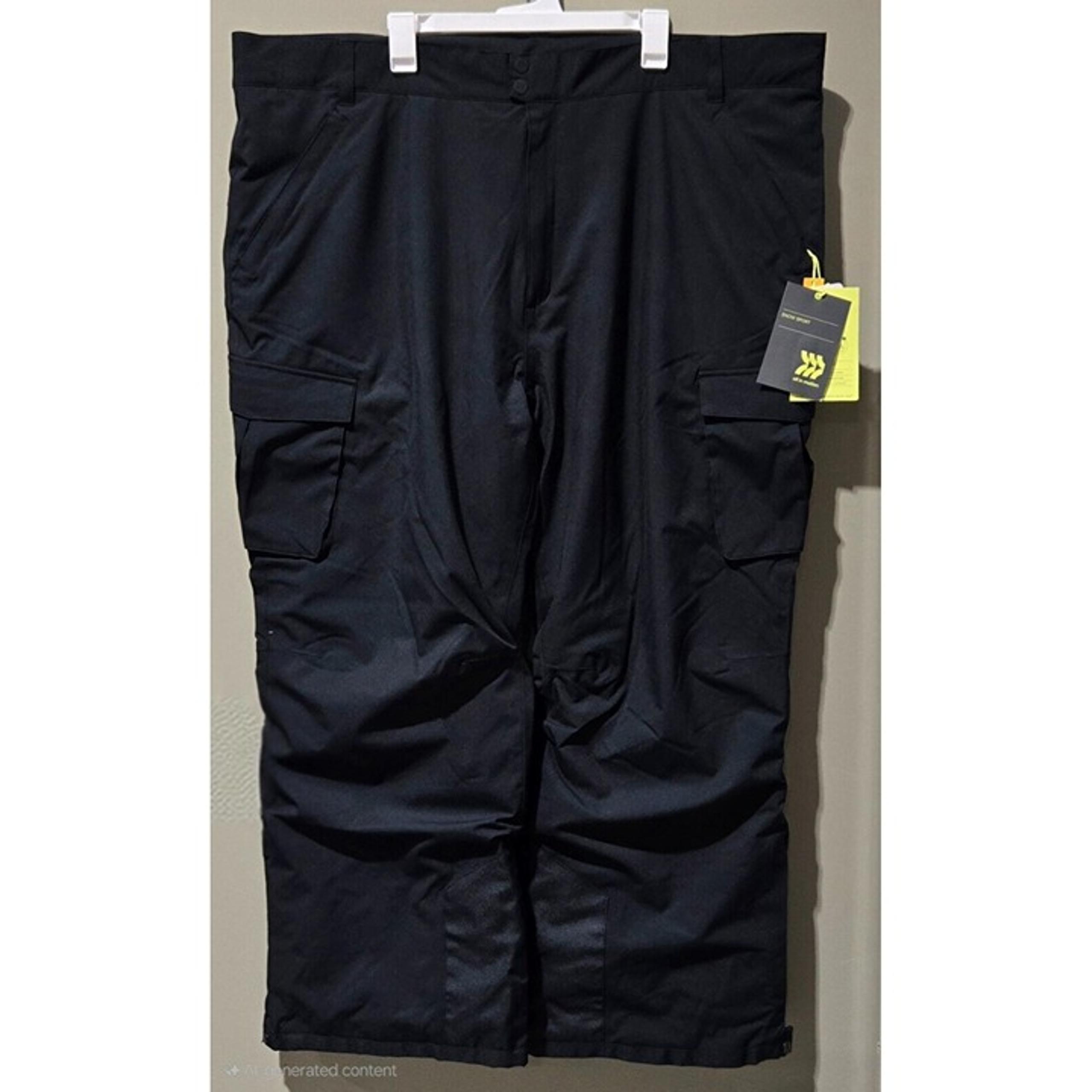 All in Motion Men's 3XL 48/50 Adjustable Waist Waterproof Sport Black Snow Pants