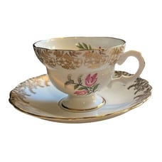 Rosina Bone China Tea Cup & Saucer Set Made In England Floral & Gold Design